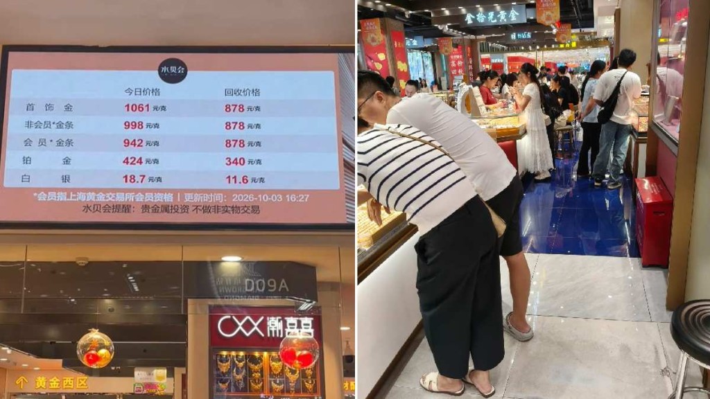 金價下跌令國慶「黃金周」現購金潮。小紅書