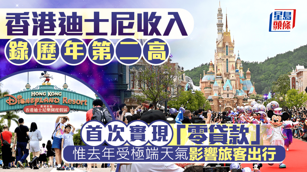 香港迪士尼收入錄歷年第二高 首次實現「零貸款」 惟去年受極端天氣影響旅客出行