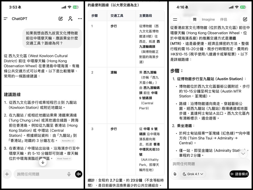「港話通」(中)反而得悉西九渡輪開通,建議從故宮博物館步行至西九渡輪碼頭,乘西九渡輪至中環九號碼頭。 「港話通」(中)反而得悉西九渡輪開通,建議從故宮博物館步行至西九渡輪碼頭,乘西九渡輪至中環九號碼頭。