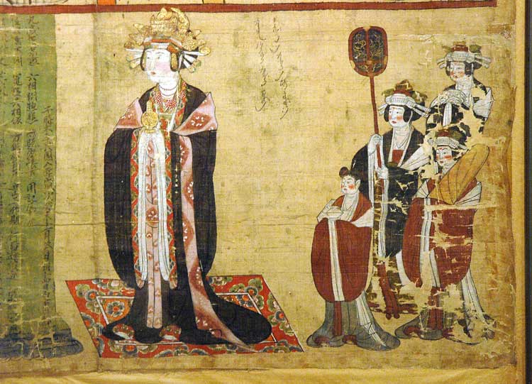 莫高窟第17窟（俗称藏经洞）的地藏菩萨绢画，保留了地藏菩萨的早期形象。此画完成于公元983年（宋太宗太平兴国八年），20世纪初由伯希和带回巴黎，现藏集美博物馆。 （维基百科图片）