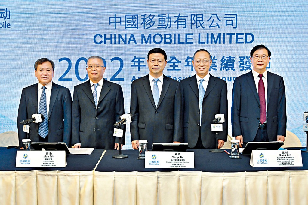 中國移動去年純利按年增8%，至1255億人民幣。