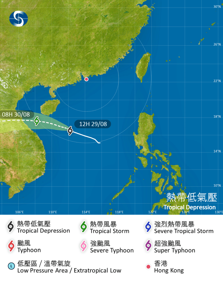 位於南海中北部的熱帶氣旋會在今明兩日移向海南島以南海域至越南中北部一帶。天文台網站圖片 位於南海中北部的熱帶氣旋會在今明兩日移向海南島以南海域至越南中北部一帶。天文台網站圖片