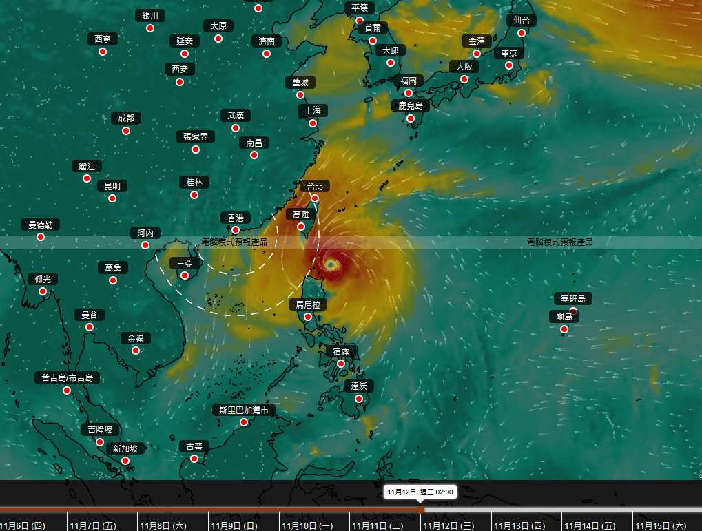 歐洲中期預報中心預測現時位於關島以南熱帶氣旋未來行走路徑。天文台擷圖 歐洲中期預報中心預測現時位於關島以南熱帶氣旋未來行走路徑。天文台擷圖