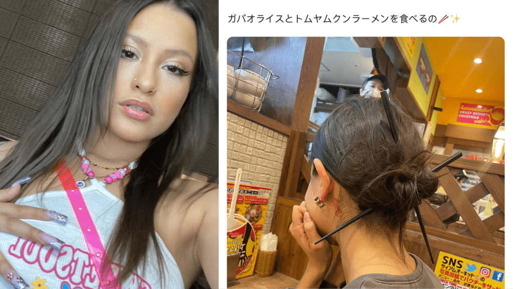 日本网红Juliana Brown用筷子扎髻惹热议。 