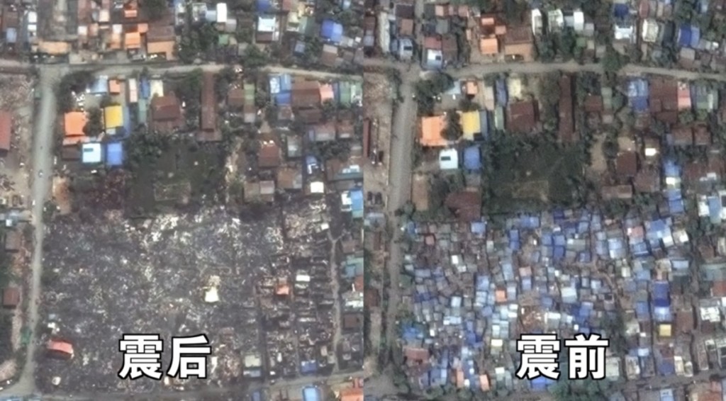 震区前后卫星对比图。新京报