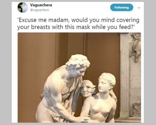 女事主在Twitter贴出许多袒胸露乳的馆藏讽刺一番。Twitter