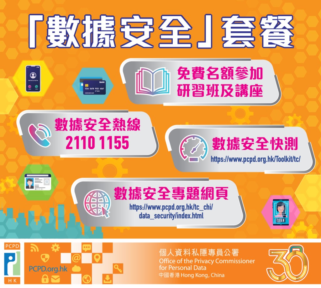 為協助機構，特別是中小企及非牟利機構，加強保障數據安全及網絡安全，私隱專員公署今日起再度推出「數據安全套餐」。