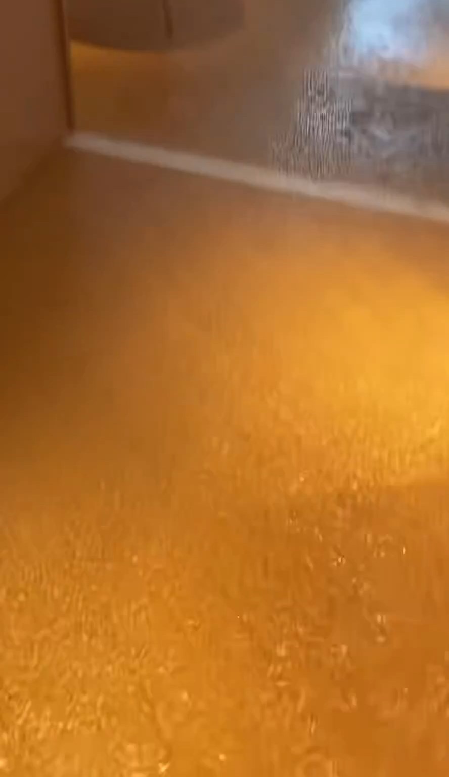 消防花灑被啟動，讓全房被淹浸。微博@大象搬磚