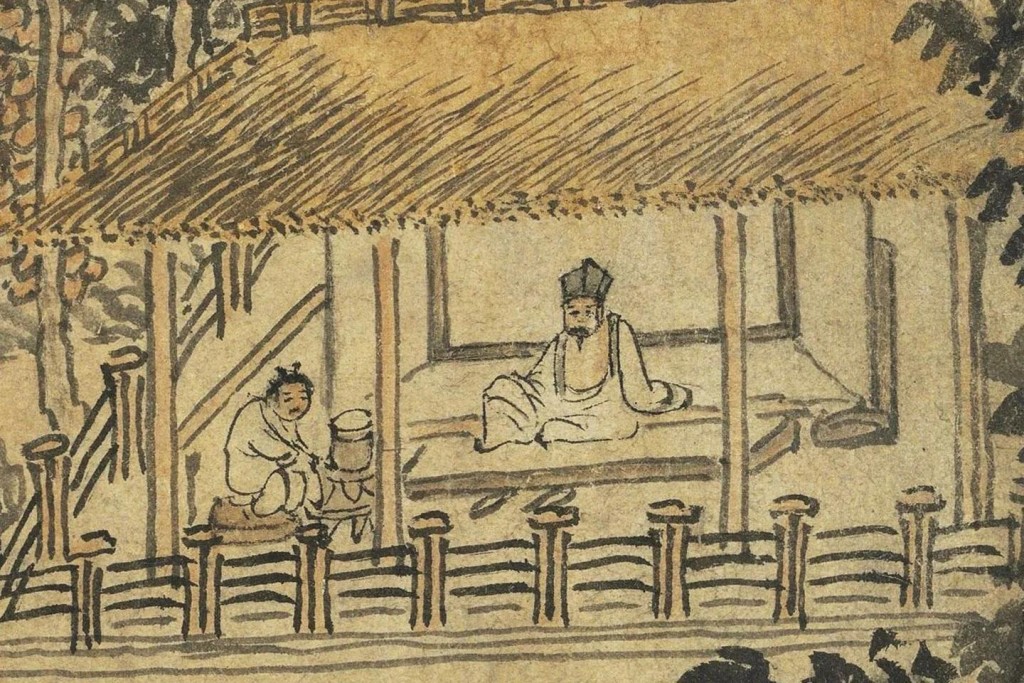 「陸羽與童子」（元代．趙原《陸羽烹茶圖》（局部），臺北故宮博物院藏）