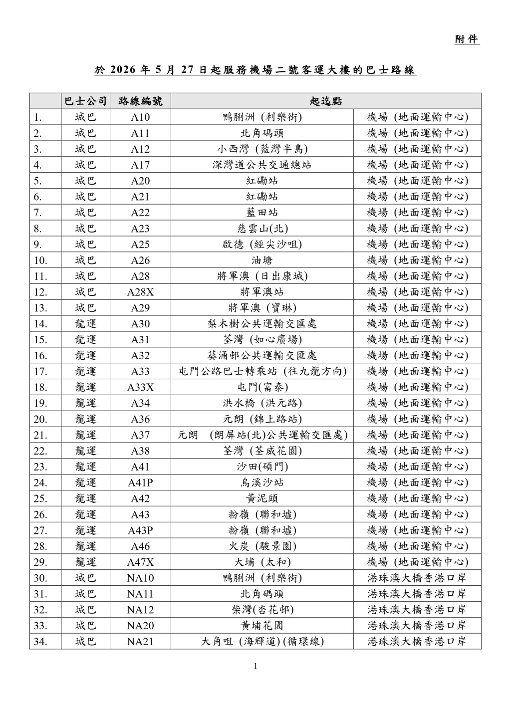 5月27日起服務機場T2的46條巴士線。 5月27日起服務機場T2的46條巴士線。