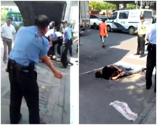 有民警在行動中受傷(左)。疑犯被制伏在地。