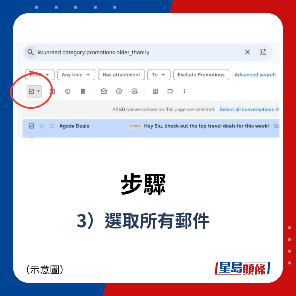3）選取所有郵件