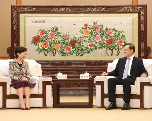 行政長官林鄭月娥今日在重慶與重慶市委書記陳敏爾會面。政府新聞處圖片