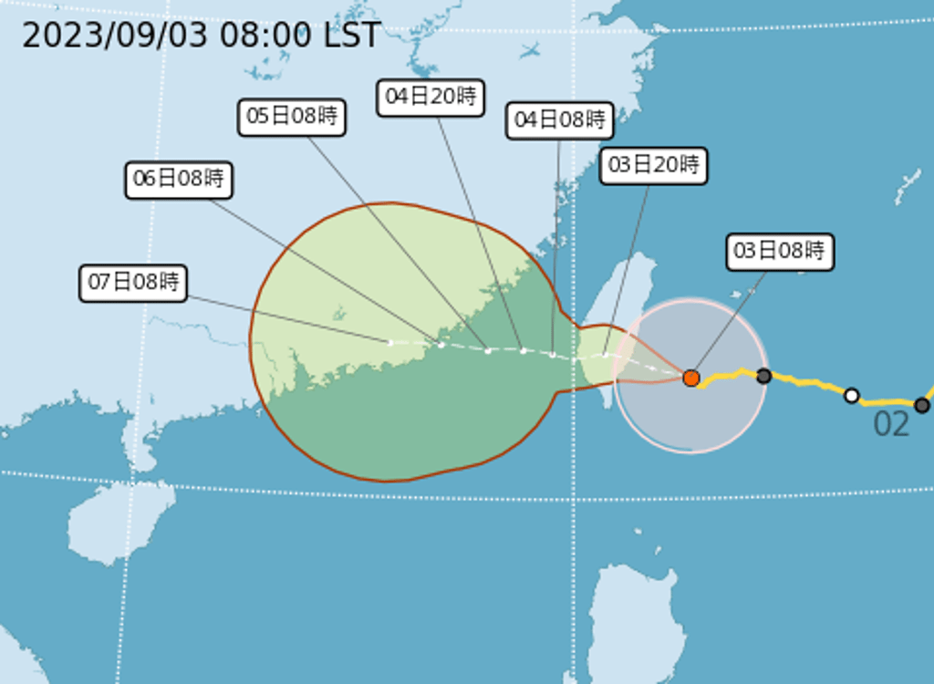 台灣氣象部門對強颱風海葵路線預測。