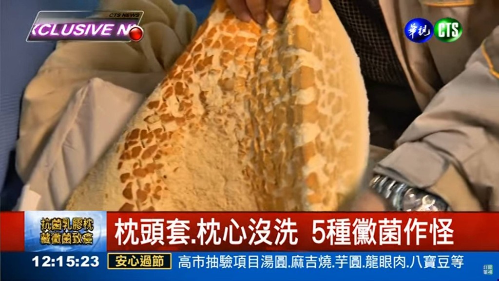 有网民引述台湾一则报道，估计港男枕头块状物是霉菌。华视截图