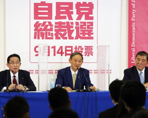 日本執政自民黨總裁選舉競選活動展開。AP圖