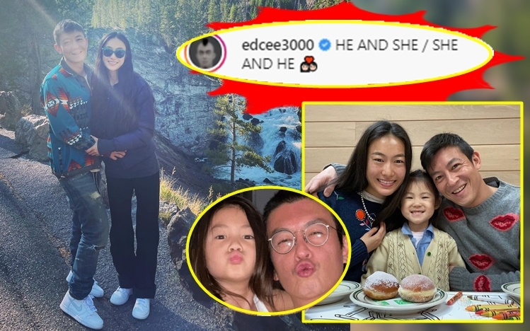 陳冠希摸住女友個肚,又以He and She形容女友同肚中BB。