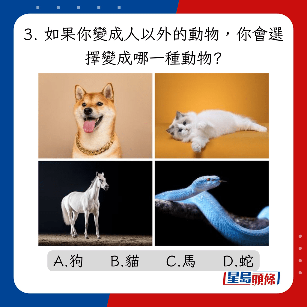 3. 如果你变成人以外的动物，你会选择变成哪一种动物?
