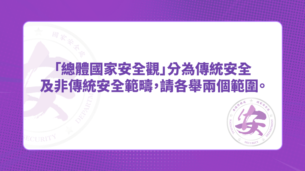 答案:傳統安全包括政治安全 、 軍事安全 、 國土安全 。非傳統安全包括經濟安全 、 金融安全 、 文化安全 、 社會安全 、 科技安全 、 網絡安全 、 糧食安全 、 生態安全 、 資源安全 、 核安全 、 海外利益安全 、 太空安全 、 深海安全 、 極地安全 、 生物安全 、 人工智能安全 、 數據安全 。 答案:傳統安全包括政治安全 、 軍事安全 、 國土安全 。非傳統安全包括經濟安全 、 金融安全 、 文化安全 、 社會安全 、 科技安全 、 網絡安全 、 糧食安全 、 生態安全 、 資源安全 、 核安全 、 海外利益安全 、 太空安全 、 深海安全 、 極地安全 、 生物安全 、 人工智能安全 、 數據安全 。