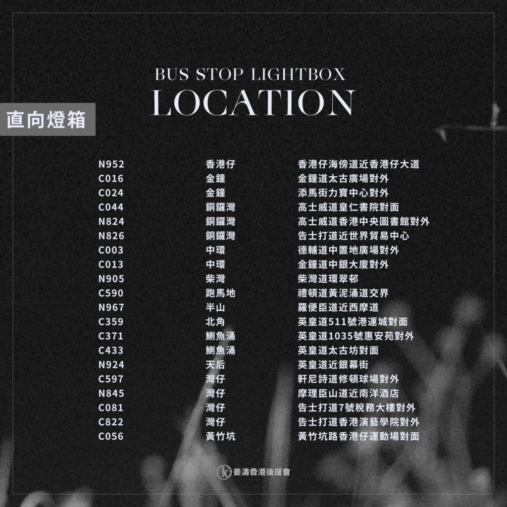 直向廣告巴士站位置。