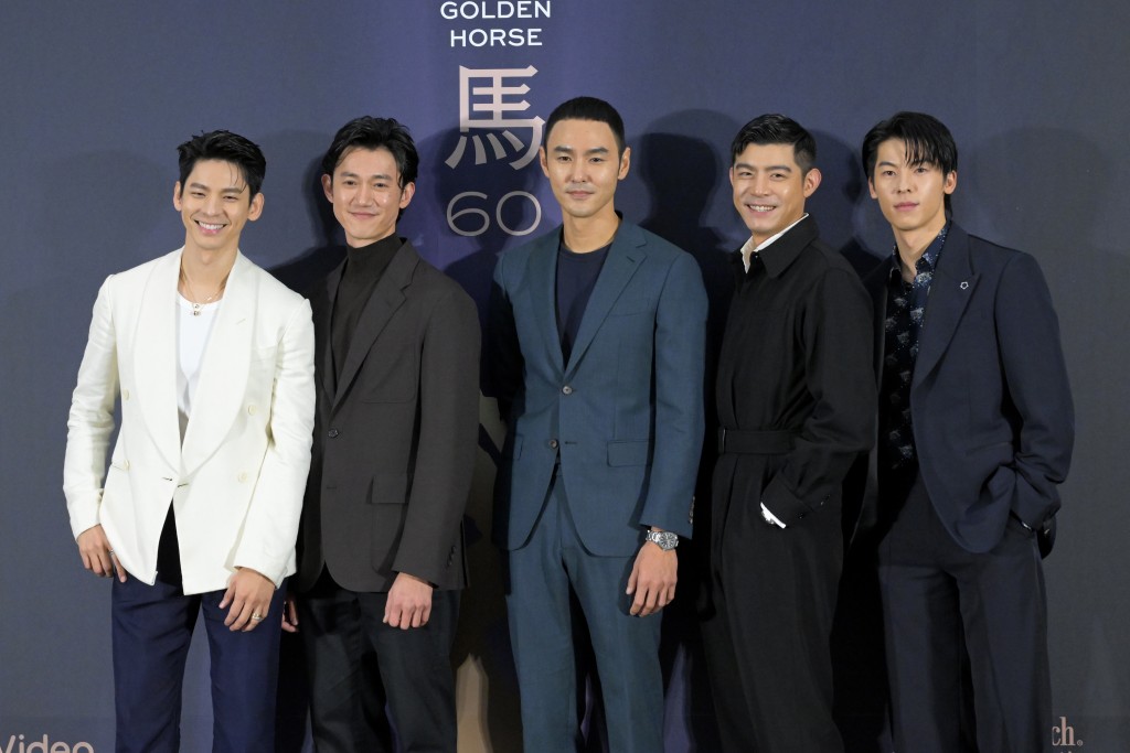 （左起）林柏宏、吴慷仁、阮经天、王柏杰、许光汉角逐台湾第60届金马奖影帝。 中新社