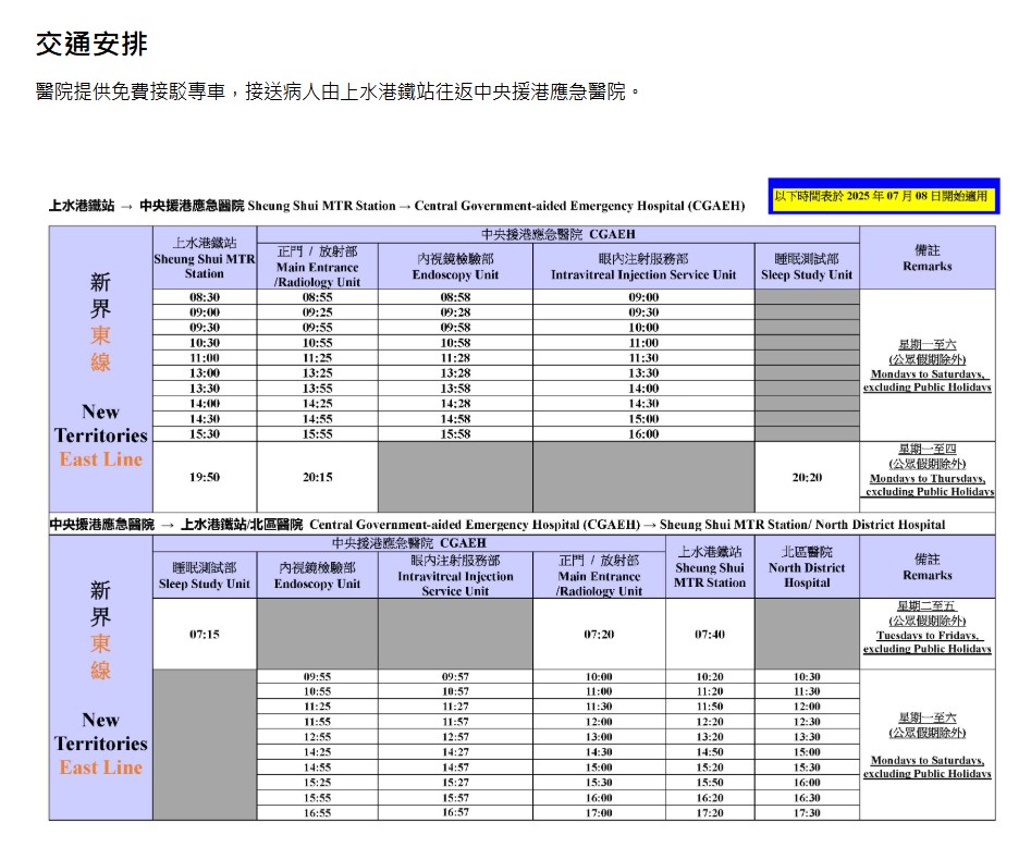醫管局網頁截圖