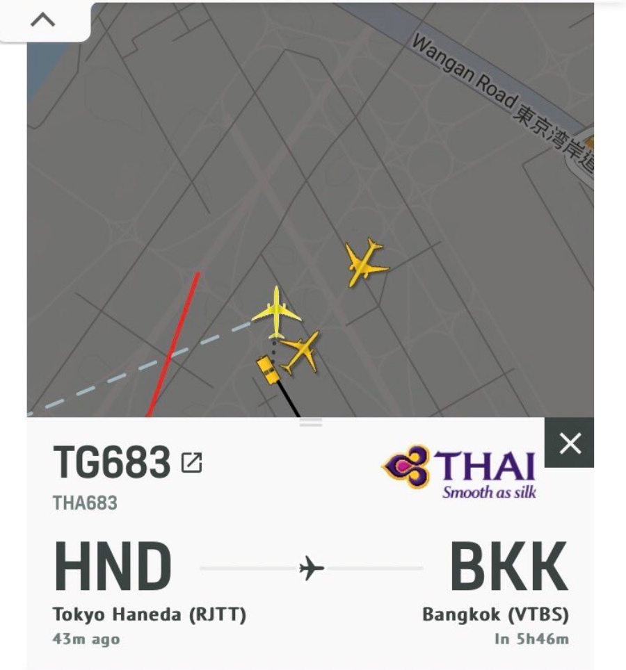 Fighttrader app可看兩架客機目前停在跑道上。