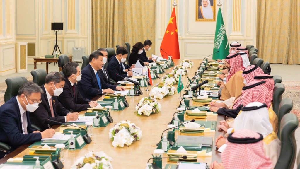 2022年12月8日，習近平與沙特王儲兼首相穆罕默德舉行會談。 新華社