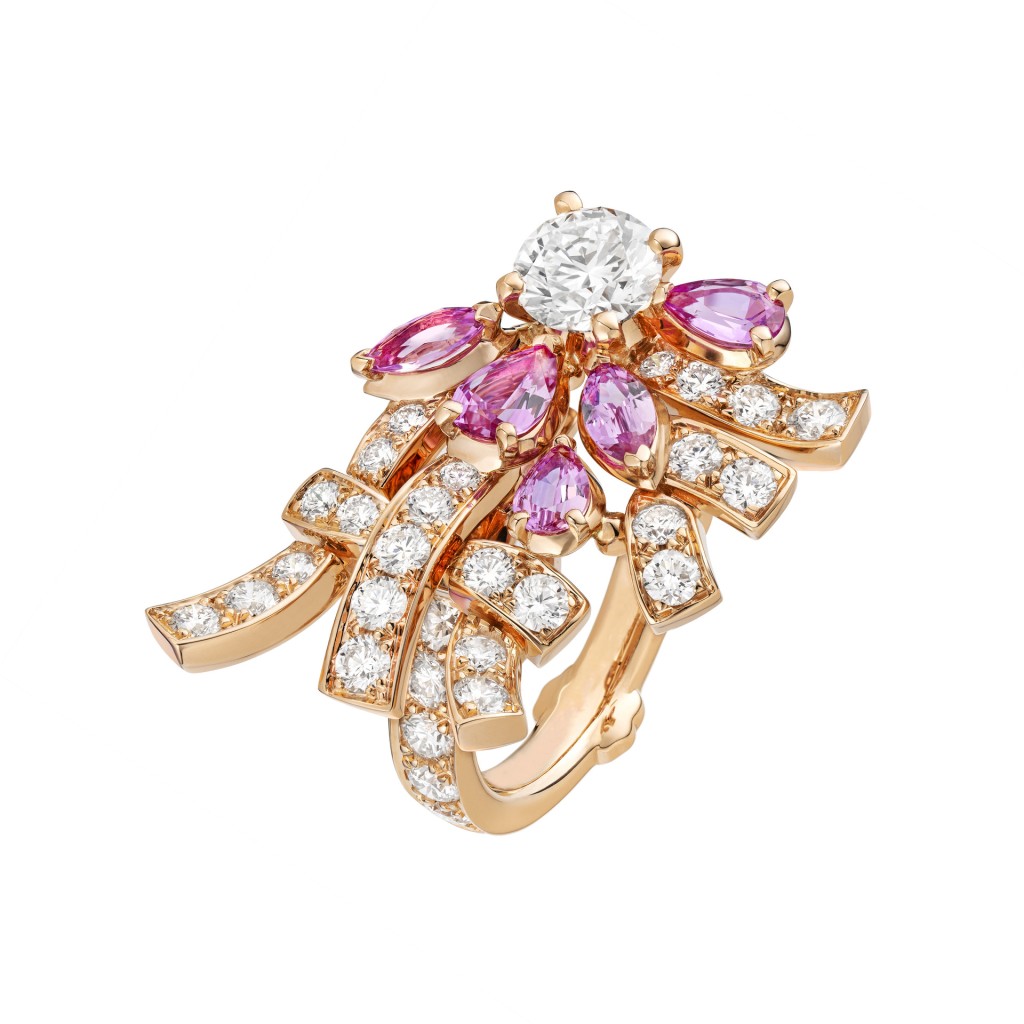 Tweed Poudré 粉紅金鑽石拼粉紅藍寶石指環。