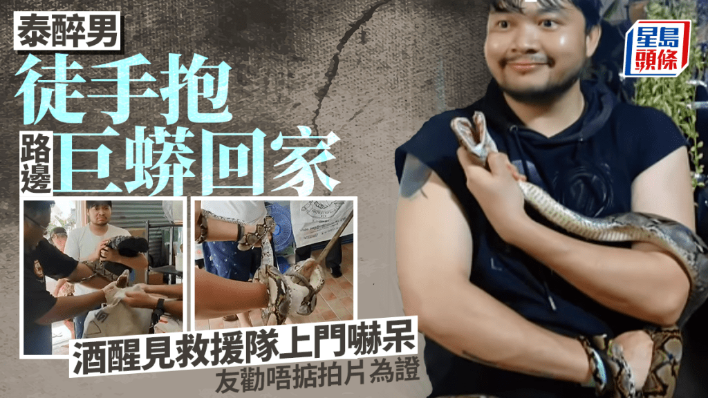 泰男醉後徒手抱巨蟒回家　翌晨斷片見救援隊上門吃一驚