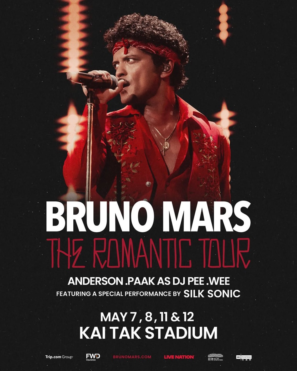 Bruno Mars《The Romantic Tour》世巡香港站將於2027年5月7、8、11 及 12日假啟德主場館舉行。 Bruno Mars《The Romantic Tour》世巡香港站將於2027年5月7、8、11 及 12日假啟德主場館舉行。