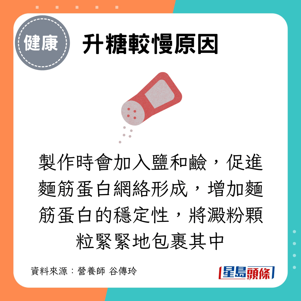 拉面制作时会加入盐和硷，促进面筋蛋白网络形成，增加面筋蛋白的稳定性，将淀粉颗粒紧紧地包裹其中