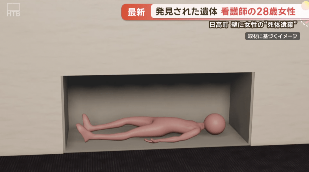 警方隨後在酒吧二樓搜索，驚見牆壁內側一個約一坪（約3.3平方米）大小的隱密空間，入口處更被木板封死。HTB Hokkaido News畫面截圖