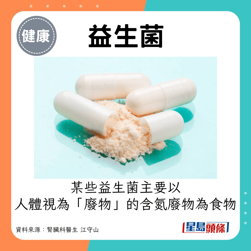 益生菌：某些益生菌主要以人體視為「廢物」的含氮廢物為食物。