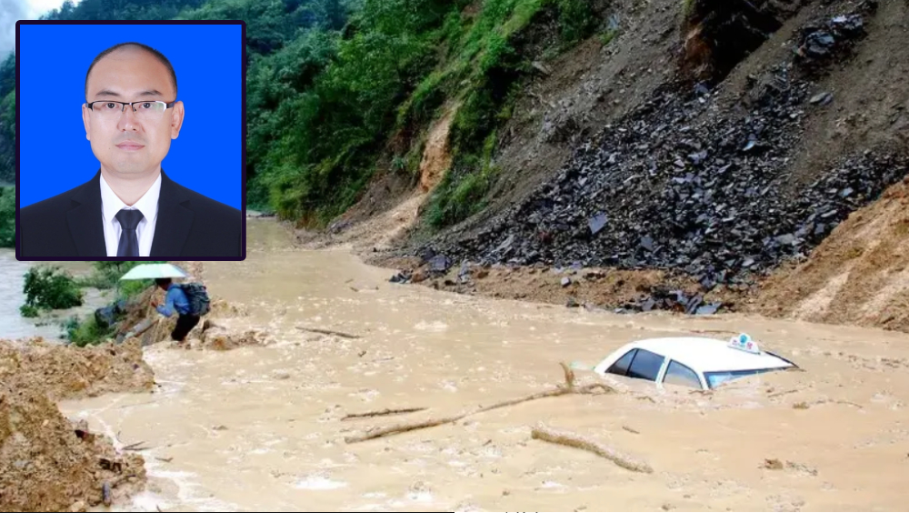 吉林臨江市發生泥石流，副市長、公安局局長夏琨（小圖）防汛工作時落水失蹤。 示意圖