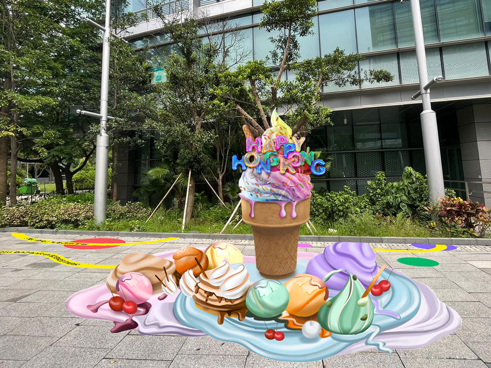「开心香港」市集  |  3D艺术打卡位：沉浸于雪糕之中（图片来源：HKSTP）