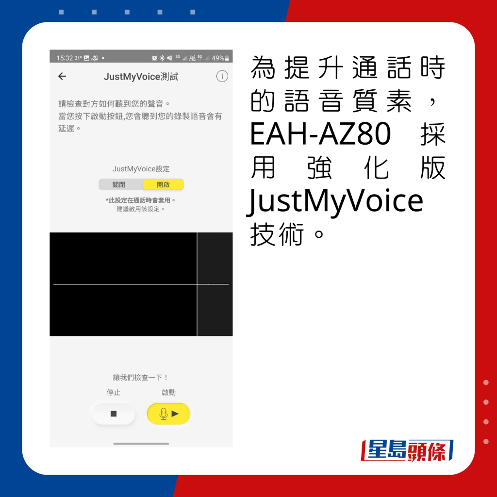 語音通話方面，EAH-AZ80採用強化版JustMyVoice技術。