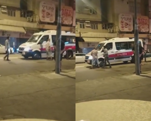 網上流傳元朗男子拍打警車片段。網上圖片