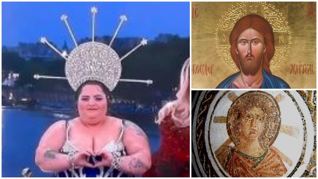 这名中间的变装皇后，头饰和宗教画作很相似。