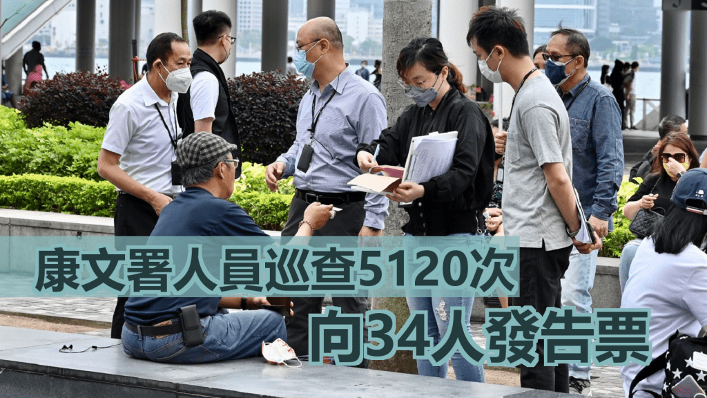 康文署職員於文化中心向一名違口罩令人士發出告票。政府新聞處圖片