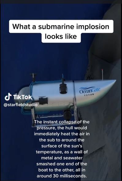 网友制作动画，显示潜艇瞬间粉碎。