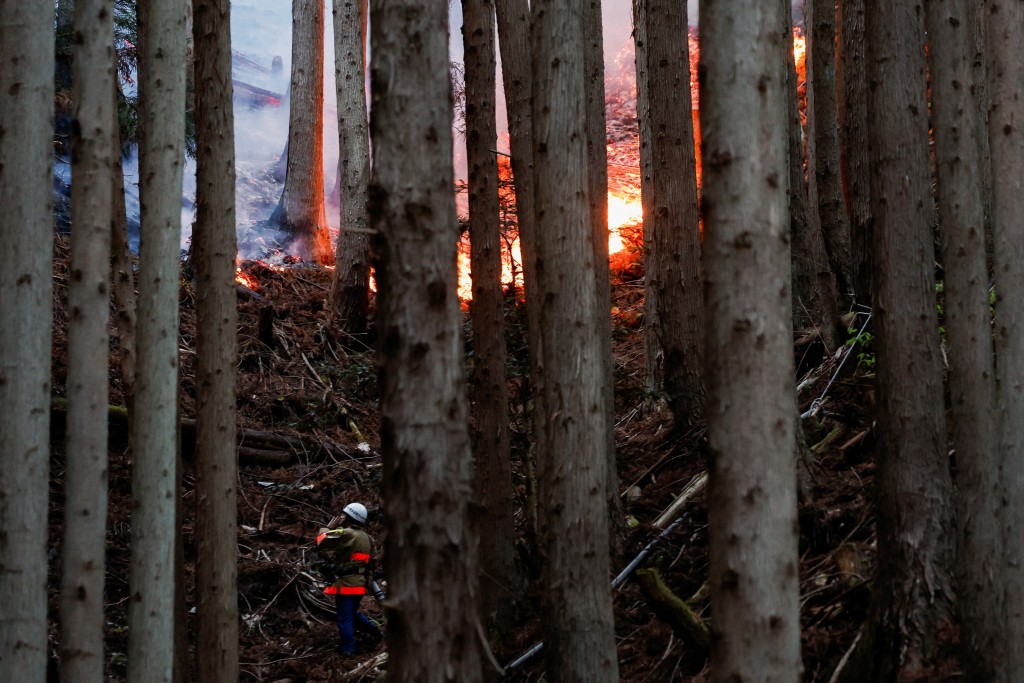 日岩手山火失控焚燒5日。 路透社