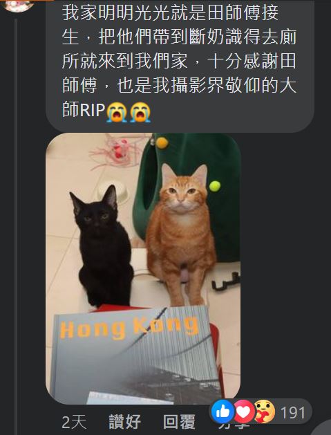 有與田相熟的友人留言，提到自己家的貓貓也是由田所接生。FB截圖