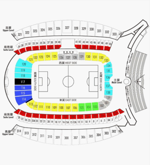 仍可購買門票座位主要分布在球場前排及龍門後方。網上截圖