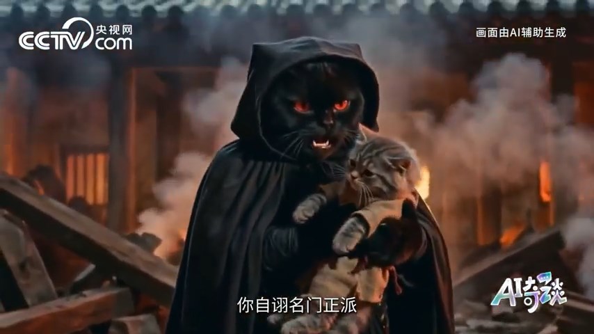 央視製作AI動物武俠片，隱喻美伊戰事收獲超百萬點讚。央視截圖