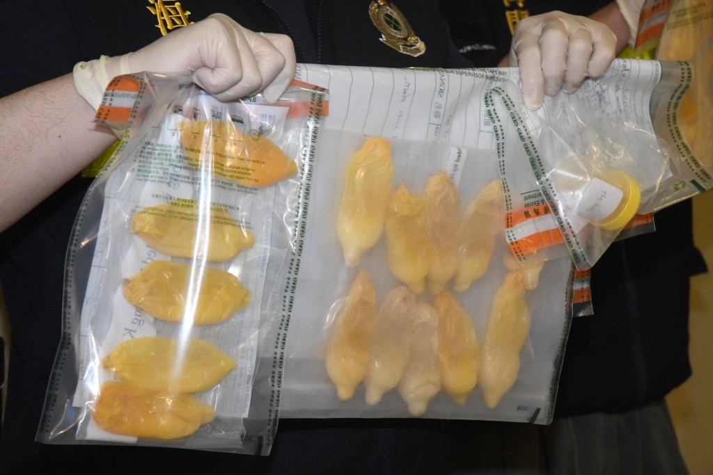 截至今日（25日）傍晚6時，被捕女子已從體內排出44粒袋裝液態可卡因，共重約1.5公斤，估計市值約150萬元。