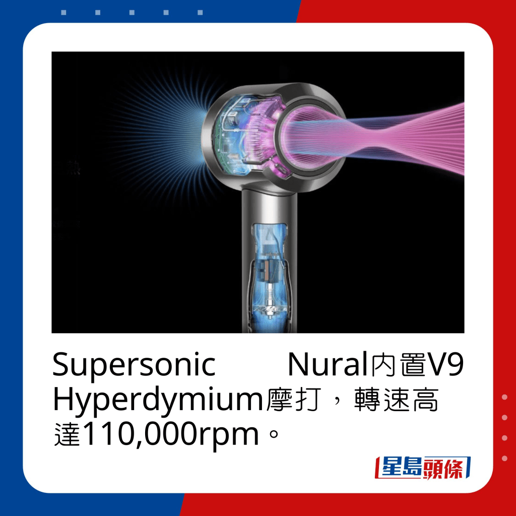 Supersonic Nural內置V9 Hyperdymium摩打，轉速高達110,000rpm。