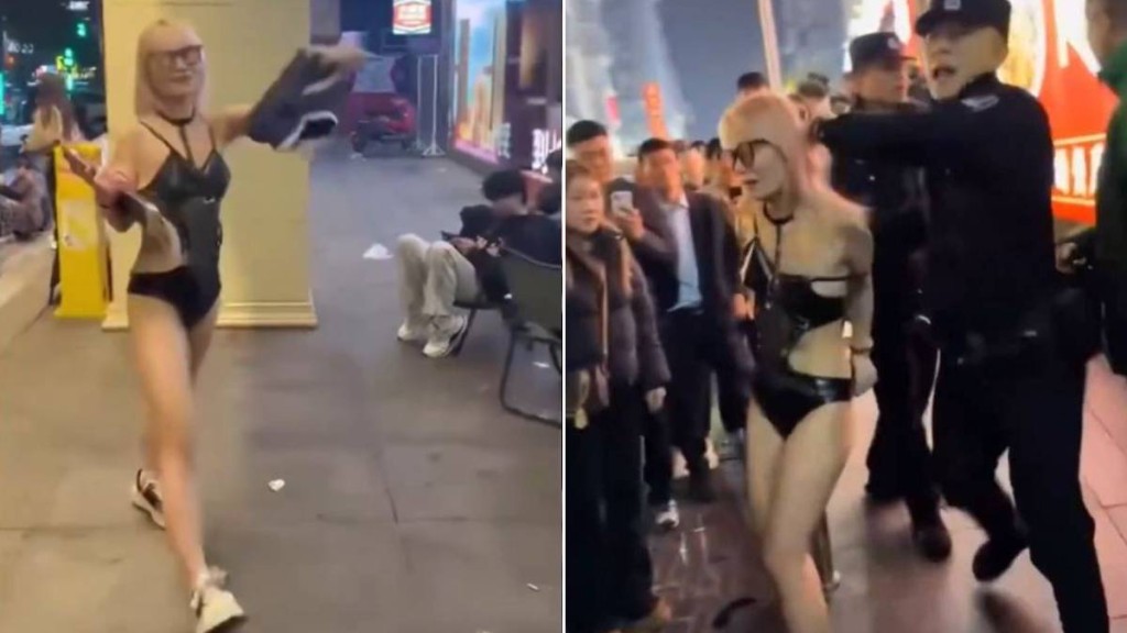 性感女在長沙鬧市當眾為男子口交，被警員強行帶走。Ｘ