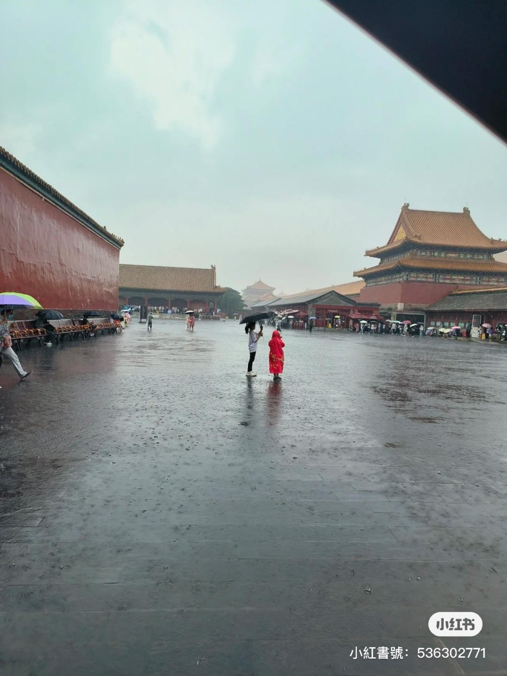 北京下起大雨，故宫晚上宣布闭院。