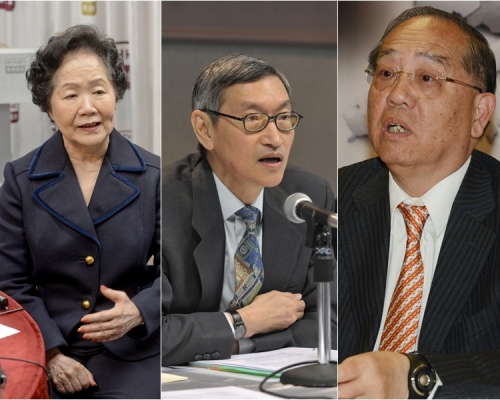 (左起)陳方安生、黎慶寧、施祖祥有份聯署要求政府撤回修訂逃犯條例。資料圖片